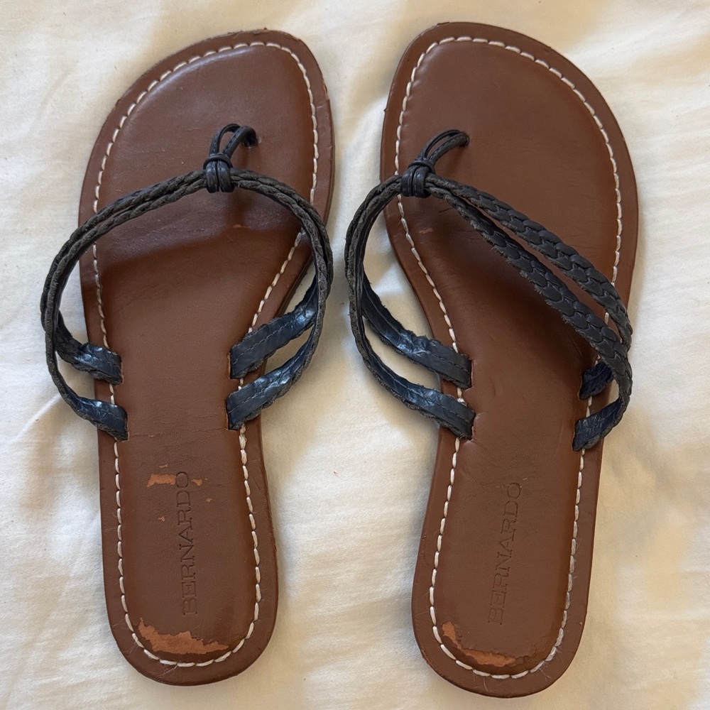 Bernardo Brown Sandals with Navy Braided Straps